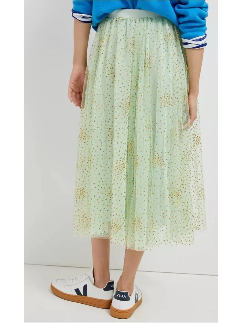 ANTHROPOLOGIE Sydney Shimmer Tulle Midi Skirt in Mist Green Skirt Size XS